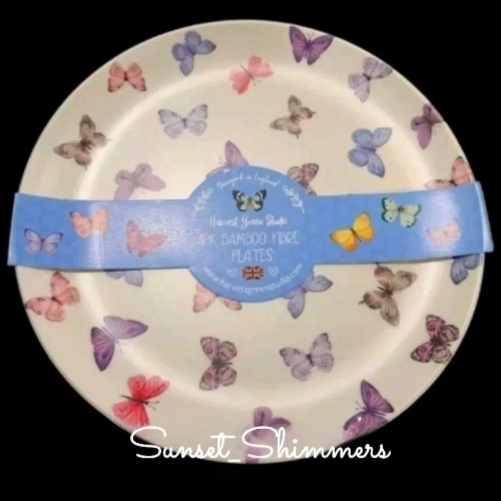8pc Summer Butterfly Melamine Dinner Plate & Bowl Set INDOOR OUTDOOR New